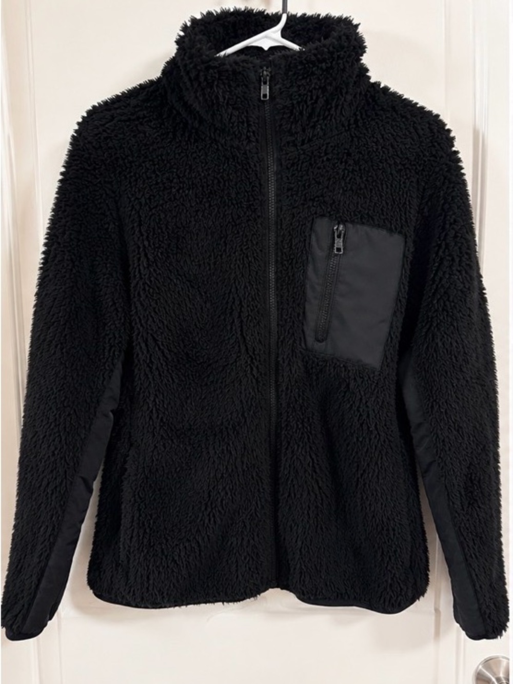 Calvin Klein Black Sherpa Full-Zip Jacket with Zippered Chest Pocket